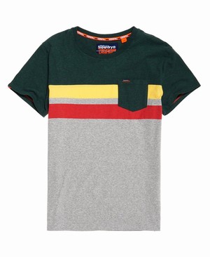 Superdry Terrace Stripe Pocket Férfi Pólók Sötét Zöld | GTXAR4809